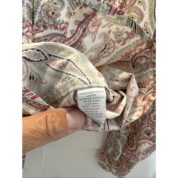 Charter Club Shirt Womens 12 Button Up Collared Long Sleeved Paisley Pink Green - Picture 6 of 13